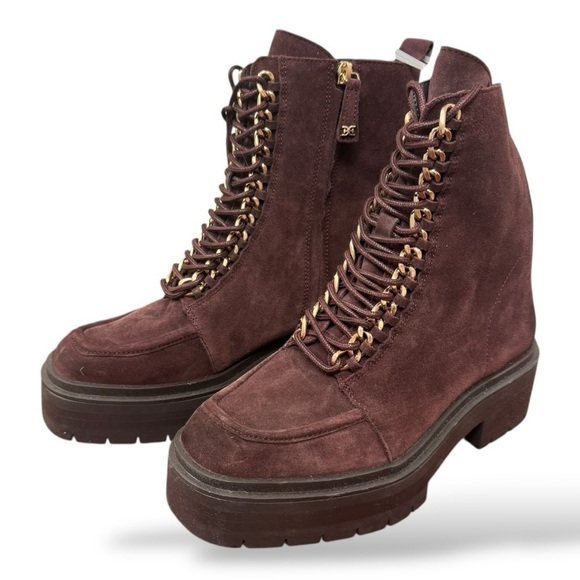 Sam Edelman Shoes - Sam Edelman Womens Lovrin Platform Combat Burgundy Suede Lace Up Boots 7 EUC